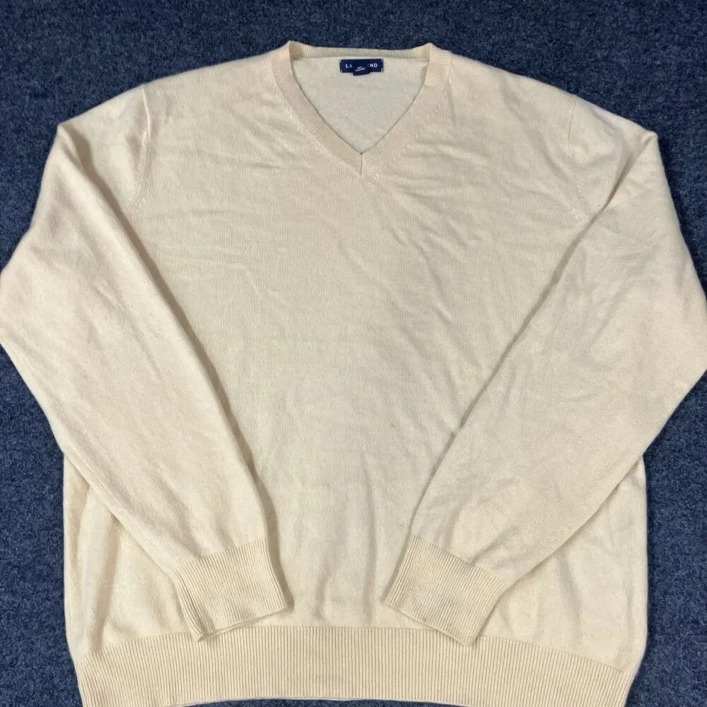 Vintage Lands’ End 100% Cashmere Sweater Men’s XL Yellow V Neck Pullover
